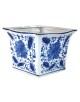 MACETA MEDIANO CUADRADO FLORAL AZUL/BLANCO