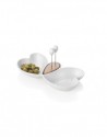 PLATO EN PORCELANA BLANCA CON BASE DE BAMBÚ Y 2 PALILLOS