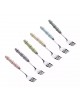 SET X 6 TENEDORES P/POSTRE PLATEADO C/MANGO MULTICOLOR