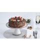 BASE PARA TORTA EN PORCELANA BLANCA FILO PLATEADO