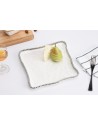 PLATO CUADRADO PORCELANA BLANCO FILO PLATEADO