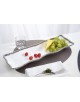 BANDEJA RECTANGULAR  EN PORCELANA BLANCA C/ FILO PLATEADO