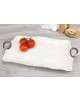 BANDEJA RECTANGULAR C/ ASAS BLANCO FILO PLATEADO