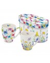 TAZA EN CAJA MOD: MARIPOSAS Y FLORES