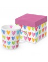 TAZA C/CAJA DECORATIVA MOD: CORAZONES EN ACUARELLA