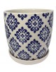 MACETA C/PLATITO  AZUL/BLANCO 6.5" X 6.5"