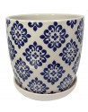 MACETA C/PLATITO  AZUL/BLANCO 6.5" X 6.5"